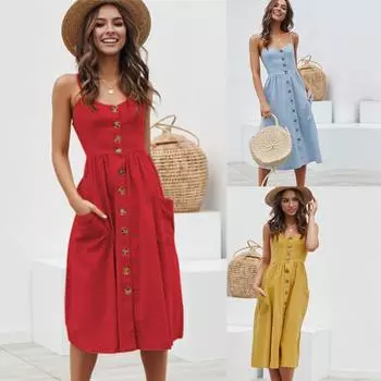 Женщины сексуальные пуговицы печати с плеча платье без рукавов платье принцессы XXXL красный