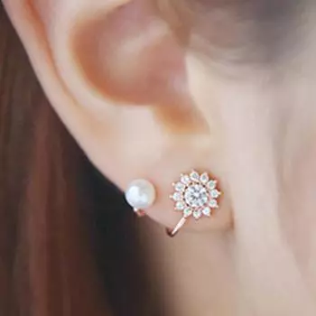 Женщины сладкий искусственный жемчуг горный хрусталь снежинка серьги-гвоздики ювелирные изделия очарование золотистый
