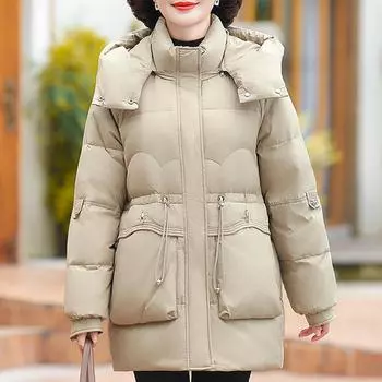 Женщины среднего возраста, большие размеры, пуховики, зимние, винтажные, Prakas, с капюшоном, элегантные, толстые, теплые, белые, пуховые пальто, женская верхняя одежда XL кислотные зеленого