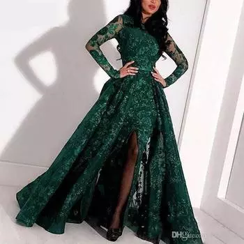 Женщины Свадебные невесты подружки невесты элегантные длинные рукава круглый вырез блестки макси длинное платье вечернее бальное платье S зелёный