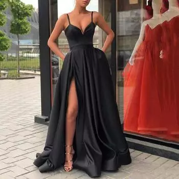 Женщины Свадебные невесты подружки невесты Элегантные без рукавов плиссированные разрезные подтяжки бретельки макси длинное платье вечернее бальное платье S зелёный