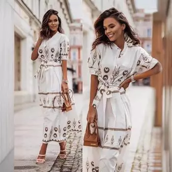 Женщины Свадебные невесты подружки невесты Элегантный круглый вырез с принтом короткие рукава миди длинное платье вечернее бальное платье L бежевый