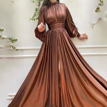 Женщины Свадебные невесты подружки невесты Элегантный круглый вырез с длинными рукавами плиссировка макси длинное платье вечернее бальное платье S красный