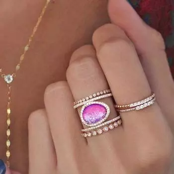 Женщины ювелирные изделия подарок овальный искусственный лунный камень горный хрусталь украшения блестящее обручальное кольцо US 9 фиолетовый