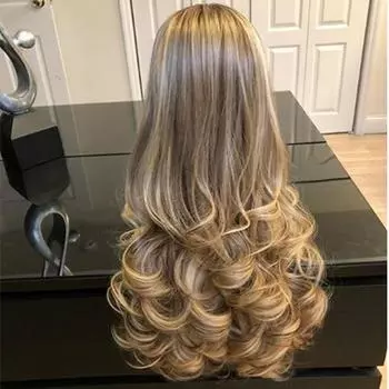Женщины Высокотемпературные Синтетические Парики Фронта Шнурка Платиновый Светлый Парик Длинные Вьющиеся Волнистые Волосы Парик золотой