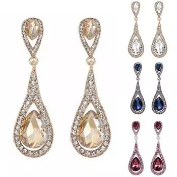 Женщины Waterdrop Искусственный драгоценный камень Rhinestone Подвеска Серьги-гвоздики Ювелирные изделия шампанского