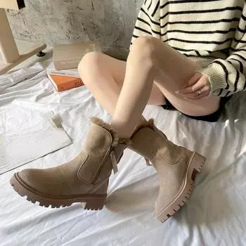 Женщины Зимние сапоги Мода Плюс Плюшевый теплый комфорт Снежные сапоги Женские хлопчатобумажные туфли 35 чёрный