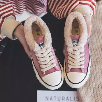 Женщины Зимняя обувь Плюшевый холст Обувь Сладкая Женская Сплошная шнуровка Хлопчатобумажная мягкая обувь Снежные сапоги 35 розовый