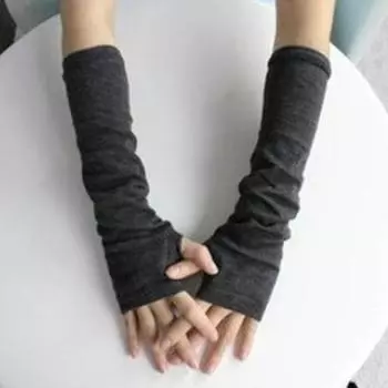 ЖенщиныРаспространенные вязаные длинные варежки без пальцев на запястье, теплые зимние перчатки One Size темно серый