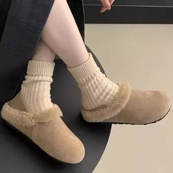 Женская 2024 новая осенне-зимняя бархатная ретро-пушистая полуоблегающая женская уродливая милая ленивая персона, носящая хлопковые туфли дважды на одной ноге 35