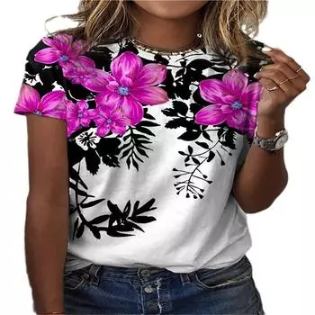 Женская 3D футболка с цифровой печатью, круглый вырез, свободная футболка с короткими рукавами S