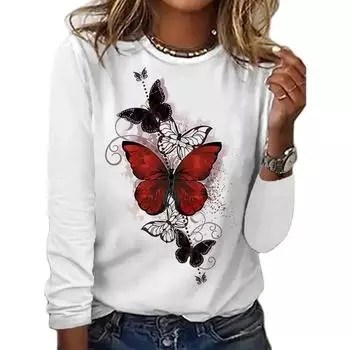 Женская 3d футболка с круглым вырезом и длинным рукавом, модная женская одежда с принтом животных, большая повседневная винтажная уличная одежда, женская одежда больших размеров L