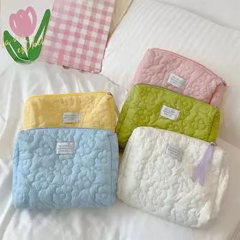 Женская 5-цветная цветочная косметичка, стеганая хлопковая мягкая косметичка, косметичка на молнии, косметички для девочек, дорожная косметичка синий