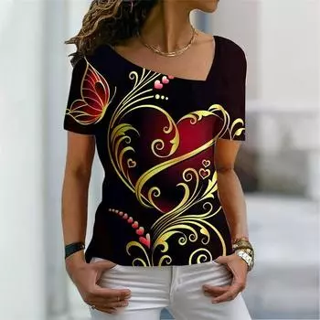 Женская абстрактная флэш-рисунок футболка с графическим принтом V-образный вырез базовые топы футболка с коротким рукавом XS-8XL/3D печать S