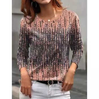 Женская абстрактная футболка с рисунком в виде глаз/губ, с длинным рукавом, повседневная, выходного дня, модная, с круглым вырезом, обычная S