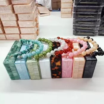 Женская акриловая сумка через плечо с бусинами - дизайн Chain Box для свадьбы и ужина зелёный