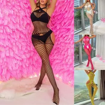 Женская эластичная ажурная сетка, сексуальное однотонное эротическое нижнее белье, пижамы One Size