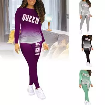 Женская эластичная блузка с длинным рукавом и круглым вырезом, брюки, спортивный костюм, одежда для отдыха