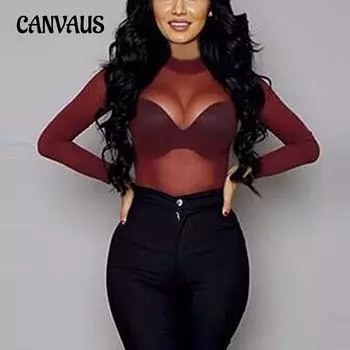 Женская эластичная, прозрачная, ультратонкая сексуальная рубашка в сетку, прозрачная футболка с длинными рукавами, рубашка S чёрный