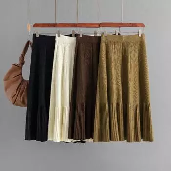 Женская эластичная юбка с высокой талией, трикотажная облегающая юбка-свитер миди, трикотажные юбки-трапеции из рубчатого трикотажа для женщин, осенне-зимние трикотажные юбки-миди One Size чёрный