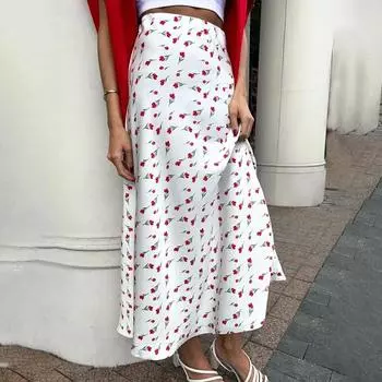 Женская элегантная белая длинная юбка А-силуэта с цветочным принтом, летняя юбка с высокой талией, женская юбка Faldas Jupe Saia, весенняя макси-юбка S белый