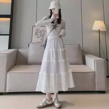 Женская элегантная белая юбка миди с высокой талией | Нежный весенне-летний стиль Medium