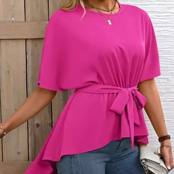 Женская элегантная блузка с принтом «рыбий хвост» большого размера, модная рубашка с коротким рукавом, бретели, круглый вырез, нестандартная рубашка, топ для женщин S жёлтый