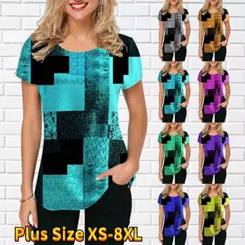 Женская элегантная футболка с топом и рисунком, женская футболка, модная одежда, женская футболка с коротким рукавом, S-8XL S