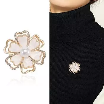 Женская элегантная искусственная брошь с камелией, жемчуг, блестящие стразы, булавка в форме костюма, шаль с лацканами, значок, пальто серебряный
