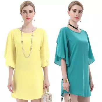 Женская элегантная однотонная шифоновая футболка с рюшами, свободный летний длинный топ с короткими рукавами S зелёный