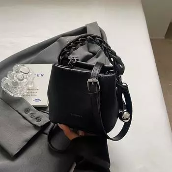 Женская элегантная плетеная сумка-ведро через плечо - съемный плечевой ремень, дизайн с магнитной застежкой, вместительная сумка