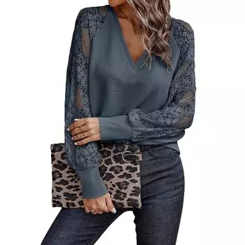 Женская элегантная повседневная туника с длинным рукавом и v-образным вырезом, блузка-рубашка, топ S чёрный