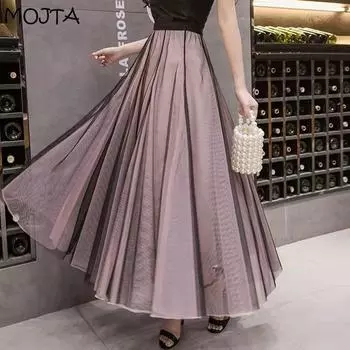 Женская элегантная сетчатая марлевая юбка средней длины с высокой талией, многослойная плиссированная юбка трапециевидной формы контрастных цветов, женская 80cm