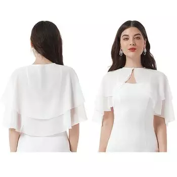 Женская элегантная шифоновая шаль, накидка с рюшами, болеро, аксессуар для платья для свадьбы One Size белый