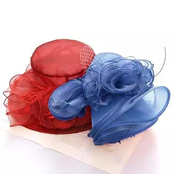 Женская элегантная солнцезащитная кепка-ведро с цветочным узором из органзы, сетчатая шляпа-дерби, церковная пляжная шляпа с широкими полями фиолетовый