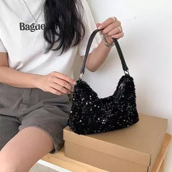 Женская элегантная сумка на плечо, универсальная блестящая блестящая сумочка-клатч, вечерняя сумочка под подмышками, женская сумка для свиданий чёрный