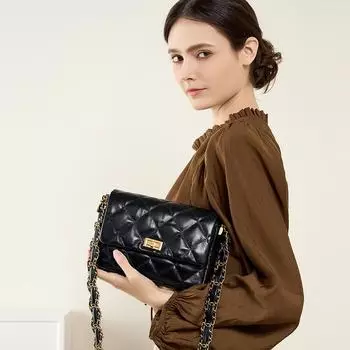 Женская элегантная сумка-замок из черного золота с бриллиантами 2024 года — маленькая квадратная сумка-мессенджер через плечо покинуть белый