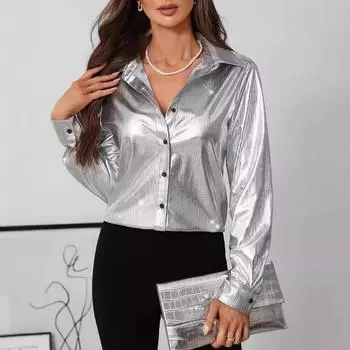 Женская элегантная весенне-летняя французская жаккардовая блузка с длинным рукавом и верхом из рубашки S серый