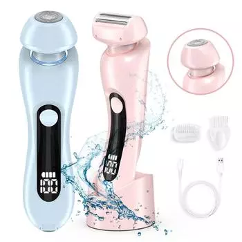 Женская электробритва 2 в 1 водонепроницаемый триммер для зоны бикини перезаряжаемая электрическая бритва для влажного и сухого использования женский триммер для волос на теле синий