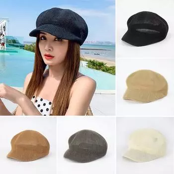 Женская анти-УФ-полая однотонная восьмиугольная кепка, шляпа художника, соломенный берет, легкая летняя ретро-кепка чёрный