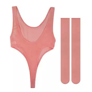 Женская эротическая однотонная пижама, прозрачные чулки без рукавов