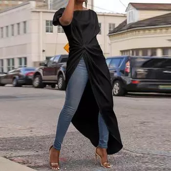 Женская асимметричная кромка, однотонная, с круглым вырезом, свободная, с короткими рукавами XXXL чёрный