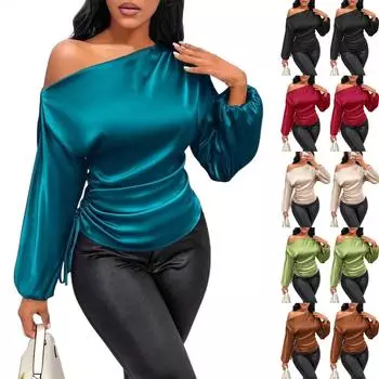 Женская асимметричная рубашка с длинными рукавами и воротником M