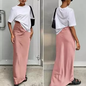 Женская атласная длинная юбка русалки с высокой талией, элегантная однотонная однотонная юбка трапециевидной формы на молнии для повседневной носки для работы и вечеринки S темно-красного