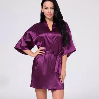 Женская атласная ночная рубашка-кимоно – глянцевый однотонный цвет, короткий и сексуальный летний халат S павлин голубой