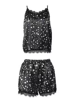 Женская атласная ночная рубашка со звездами черного цвета