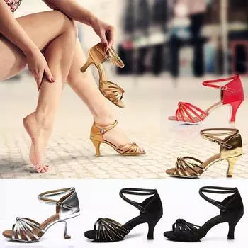 Женская атласная обувь для бальных танцев на высоком каблуке 7 см, классическая обувь для латинского танго, домашняя обувь 34 чёрный