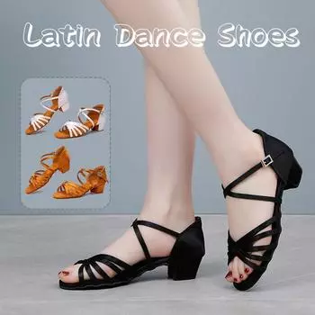 Женская атласная обувь для латинских танцев для девочек, танцевальная обувь для бальных танцев сальсы на низком каблуке 30 чёрный