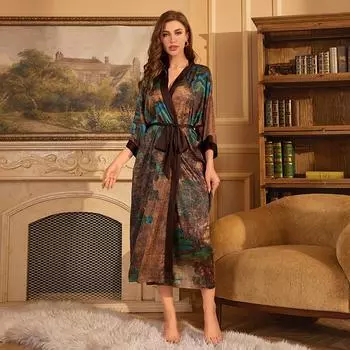 Женская атласная роскошная ночная рубашка, халат, домашняя одежда, женский сексуальный кардиган на шнуровке, банный халат, пижама