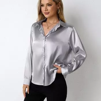 Женская атласная рубашка, простая блузка с V-образным вырезом и пуговицами, свободные блузки и рубашки с длинными рукавами S белый